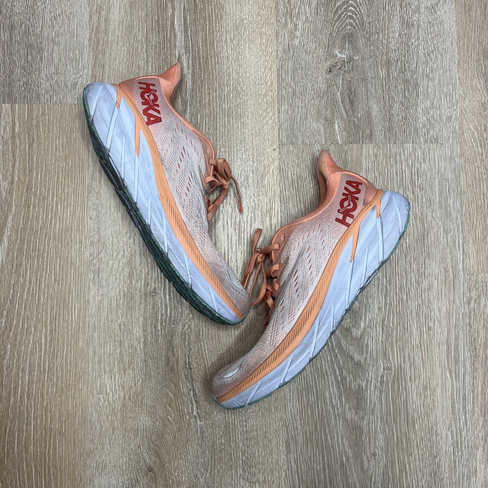 Hoka One One Clifton 8 Womens Size 10B Pink Orange Mesh Running Sneakers 1119394